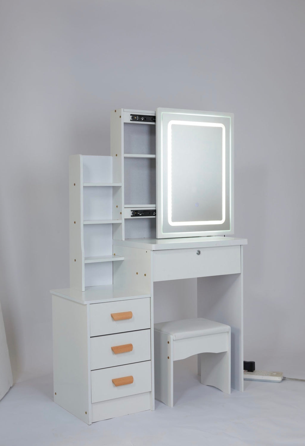 White LED Makeup Vanity with Matching Stool