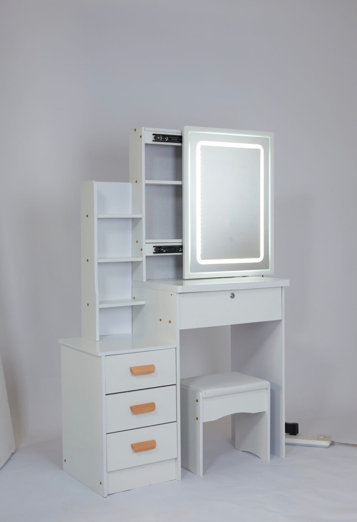 White LED Makeup Vanity with Matching Stool
