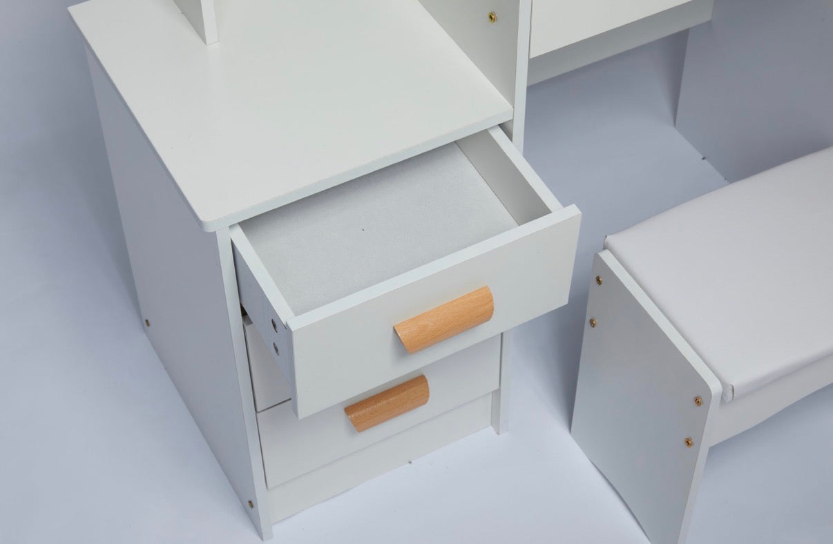 White LED Makeup Vanity with Matching Stool