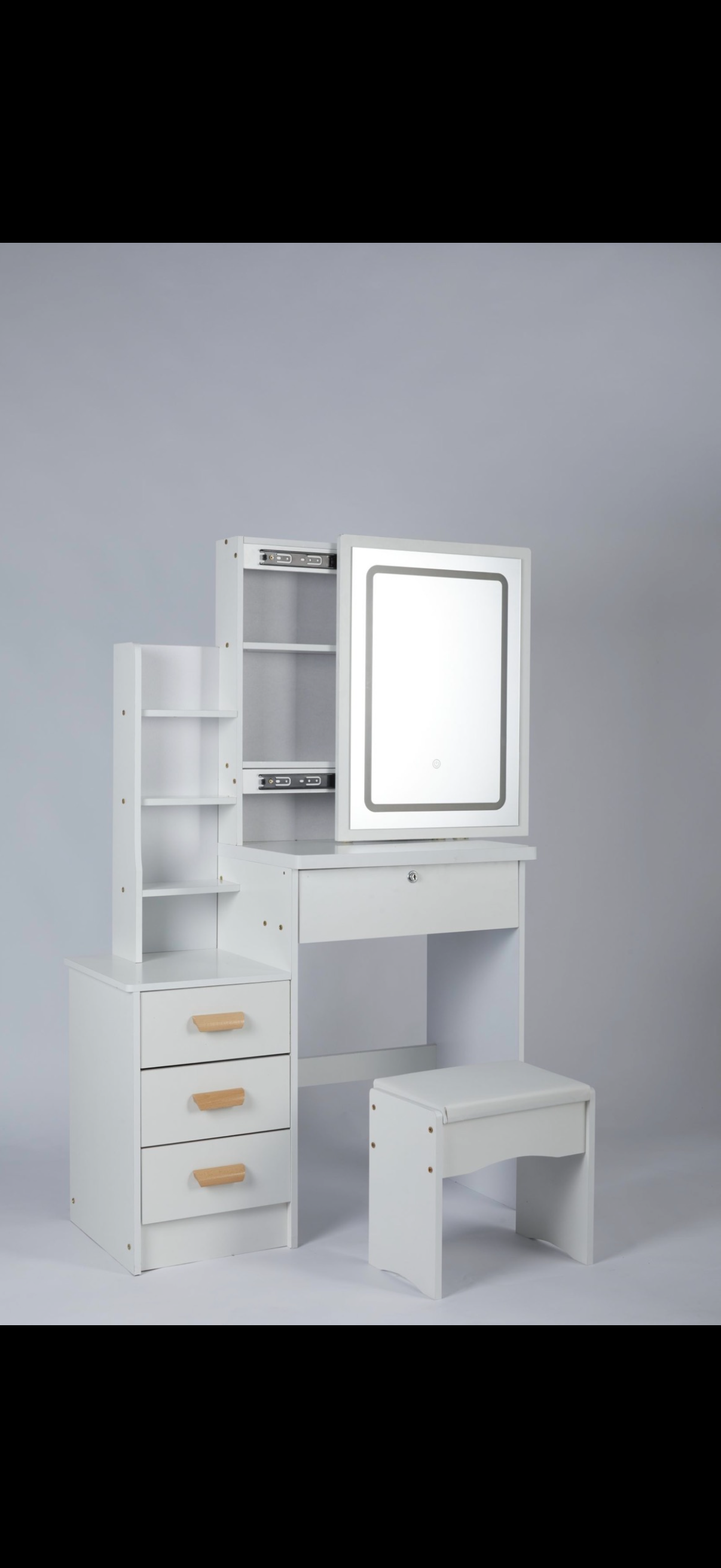 White LED Makeup Vanity with Matching Stool