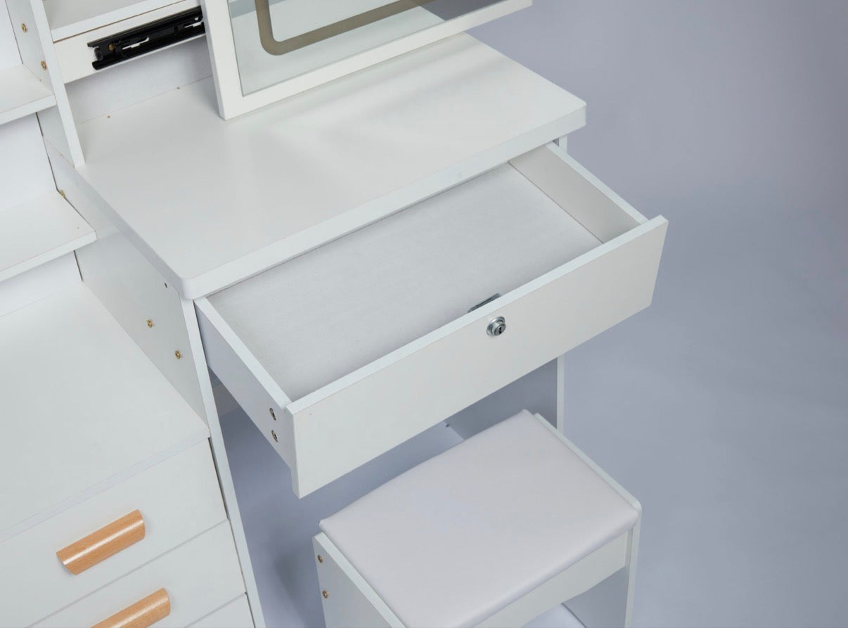 White LED Makeup Vanity with Matching Stool